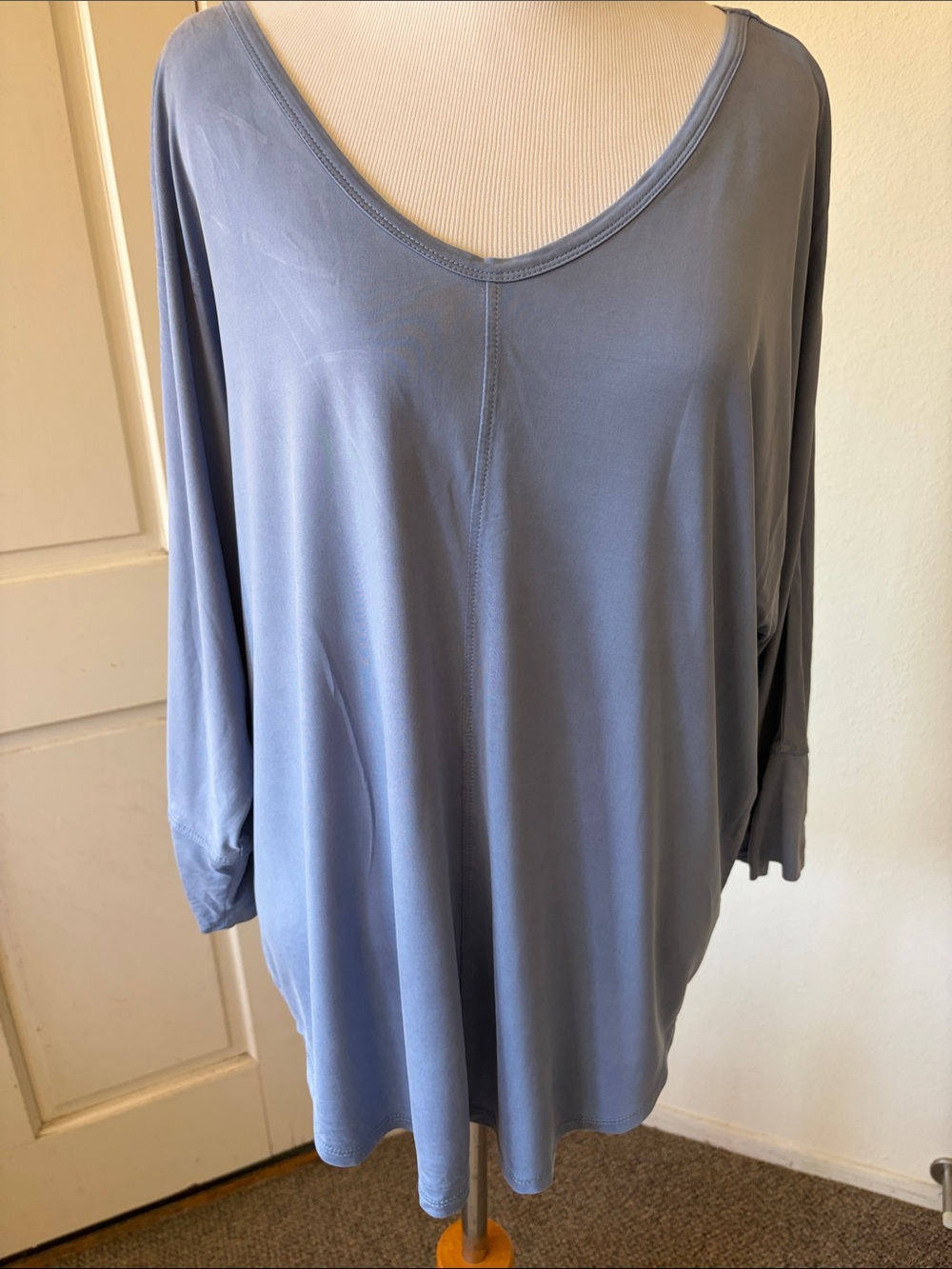 Ecru Light Blue V-Neck Women's Top silky soft